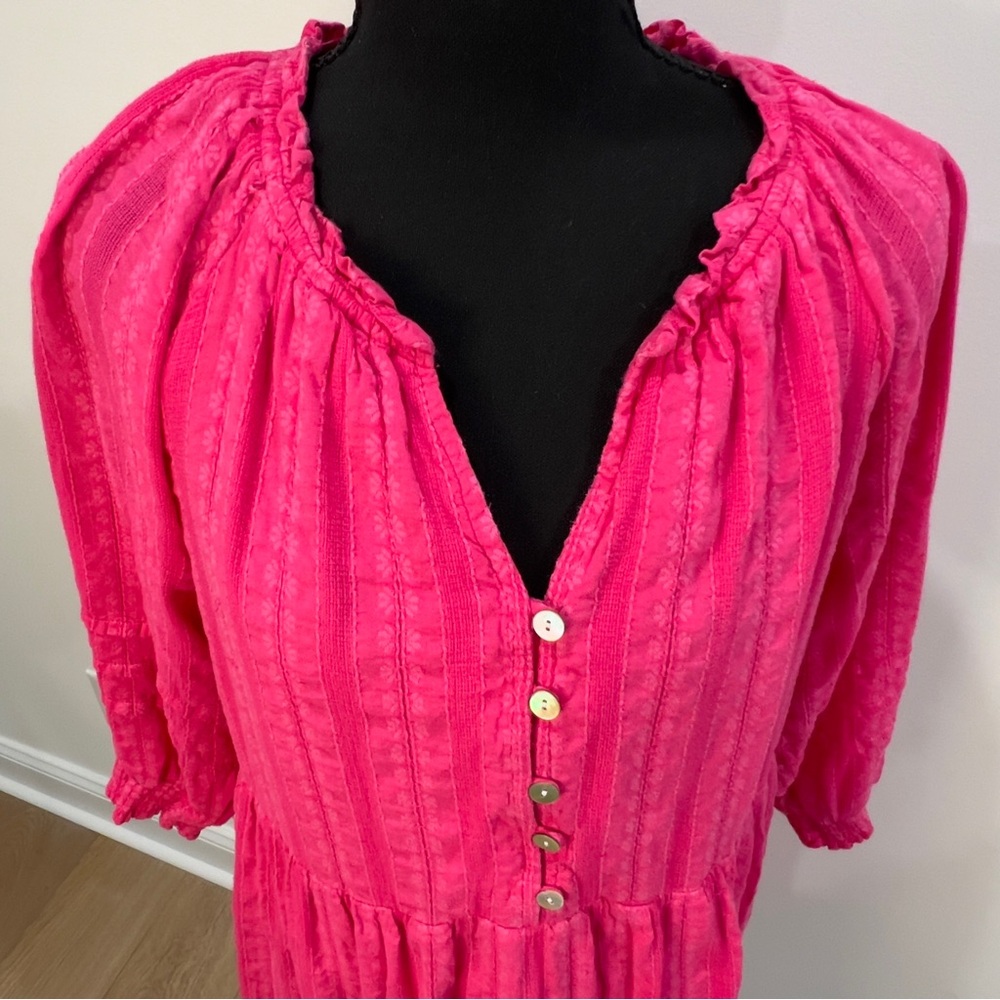 J. Jill Womens Hot Pink Button-Front Tiered Peasant Dress Size Medium - Picture 14 of 14